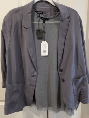 Universal Standard Grey Blazer And Mesh Top
